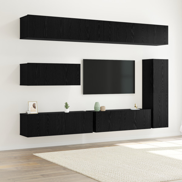 Juego de muebles para TV de 7 piezas montado en la pared de roble negro y madera elaborada D