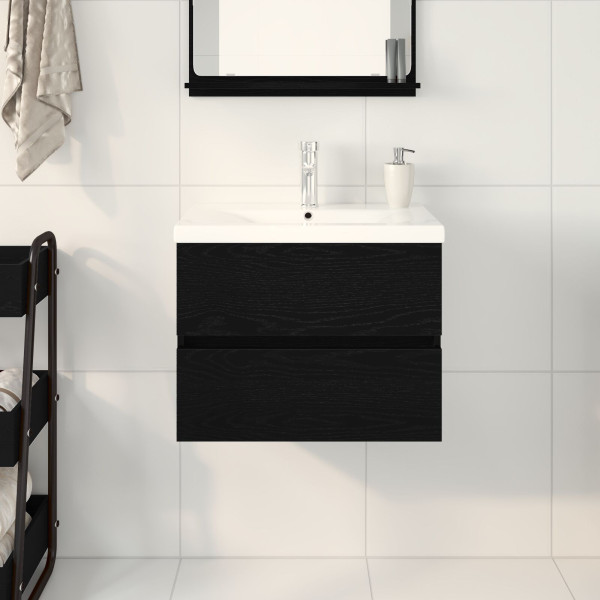 Gabinete para Lavabo  con Tazón Integrado Roble Negro MDF. Gabinete para Lavabo  Roble Negro 60x38.5x45 cm MDF M 4