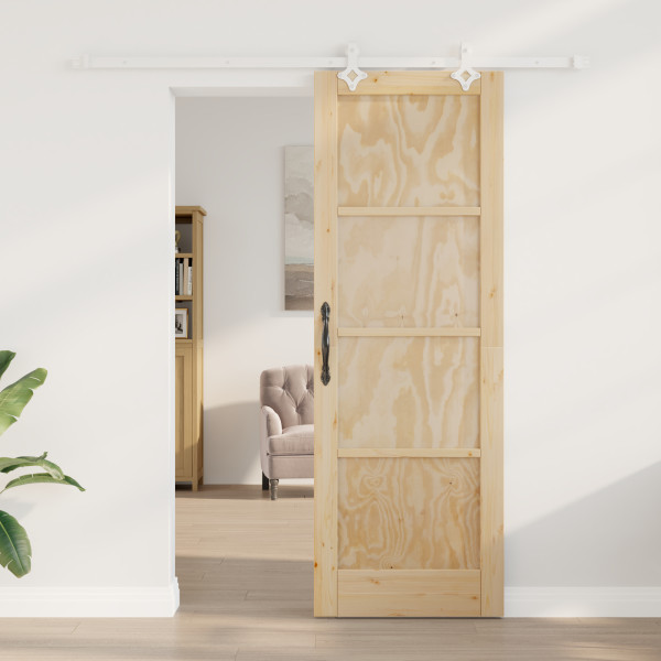 Puerta Deslizante  con Juego de Hardware 73.5x211 cm Madera Maciza de Pino. Puerta Interior  'ORKDAL'73.5x211x4 cm Madera Maciza M 4