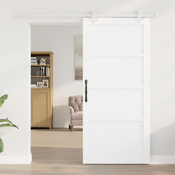 Puerta Deslizante  con Juego de Herrajes Blanca 93x202 cm de Madera Sólida de Pino. Puerta Interior  “ORKDAL” Blanca 93x202x4 cm M 4