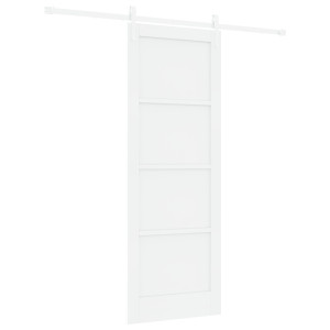 Porta de Correr  com Conjunto de Hardware Branca 78x211 cm Madeira Sólida de Pinheiro H