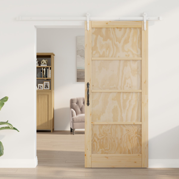 Puerta Corredera  con Juego de Hardware 86x198.5 cm Madera Maciza de Pino. Puerta Interior  'ORKDAL'86x198.5x4 cm Madera Maciza  M 4