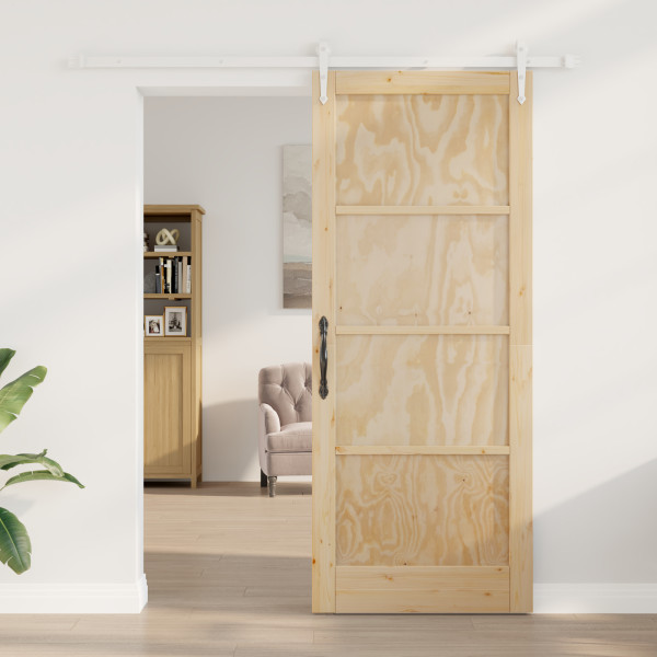 Puerta Deslizante  con Hardware 86x211 cm de Madera Maciza de Pino. Puerta Interior  'ORKDAL'86x211x4 cm de Madera Maciza de Pin M 4