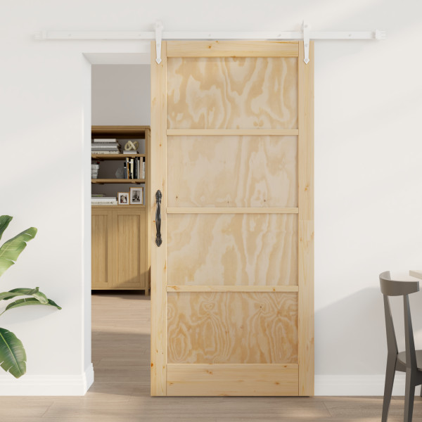 Puerta corrediza con juego de hardware 93x202 cm de madera maciza de pino.  Puerta interior D