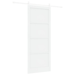 Porta Deslizante  com Conjunto de Hardware Branco 93x232 cm Madeira de Pinho Maciça H