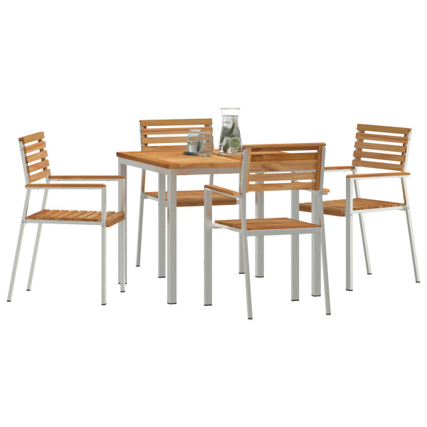 Conjunto de Comedor de Jardín  de 5 Piezas de Madera Sólida de Teca. Mesa de Comedor Exterior  90x90x74.5 cm de Madera Sólida de M 3