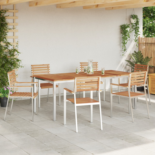 Set de Comedor de Jardín  de 7 Piezas de Madera Sólida de Teca. Mesa de Comedor Exterior  200x90x74.5 cm de Madera Sólida de Tec M 5