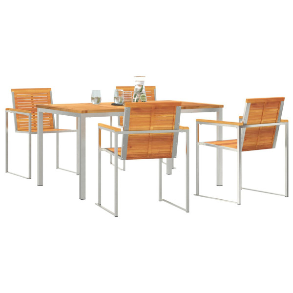 Juego de Comedor de Jardín  de 5 Piezas Madera Maciza de Acacia. Mesa de Comedor Exterior  150x90x75 cm Madera Maciza de Acacia M 3