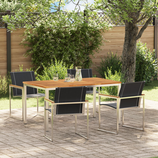 Juego de Comedor de Jardín  de 5 Piezas de Madera Maciza de Acacia. Mesa de Comedor al Aire Libre  150x90x75 cm de Madera Maciza D