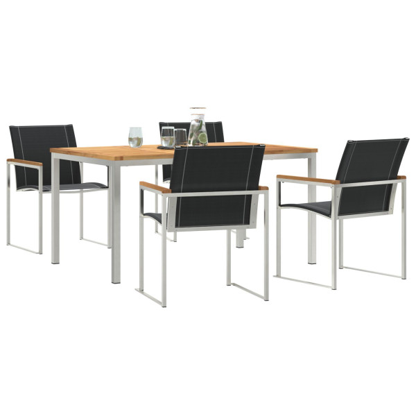 Conjunto de Jantar de Jardim com 5 Peças em Madeira Sólida de Acácia e Aço Inox M 3