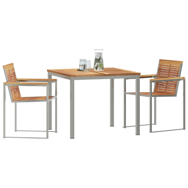 Juego de Comedor de Jardín de 3 Piezas de Madera de Teca.  Mesa de Comedor Exterior 90x90x74.5 cm Madera de Teca Maciza M 3