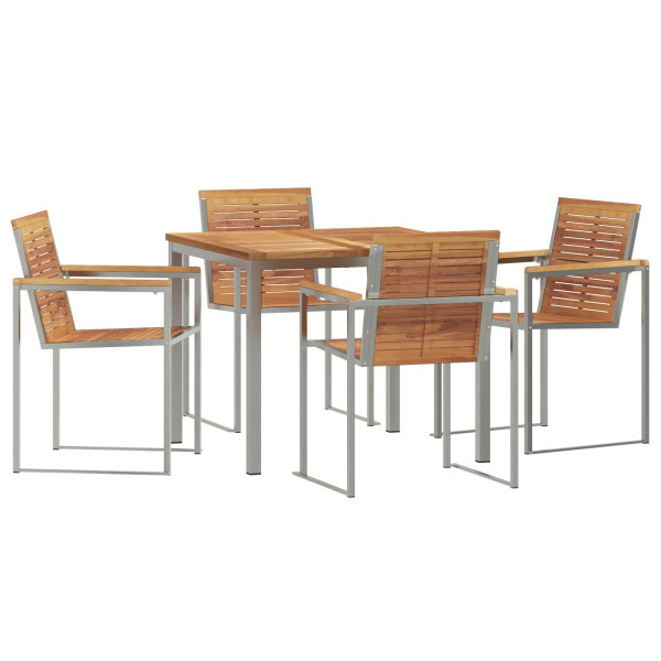 Juego de Comedor de Jardín  de 5 Piezas de Madera de Teca. Mesa de Comedor Exterior  90x90x74.5 cm de Madera de Teca M 2