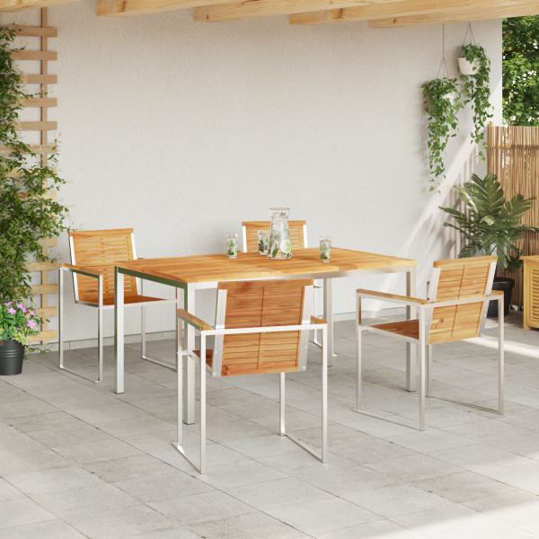 Comedor de Jardín de 5 Piezas de Madera Sólida de Teca.  Mesa de Comedor al Aire Libre 150x90x75 cm de Madera Sólida de Teca M 4