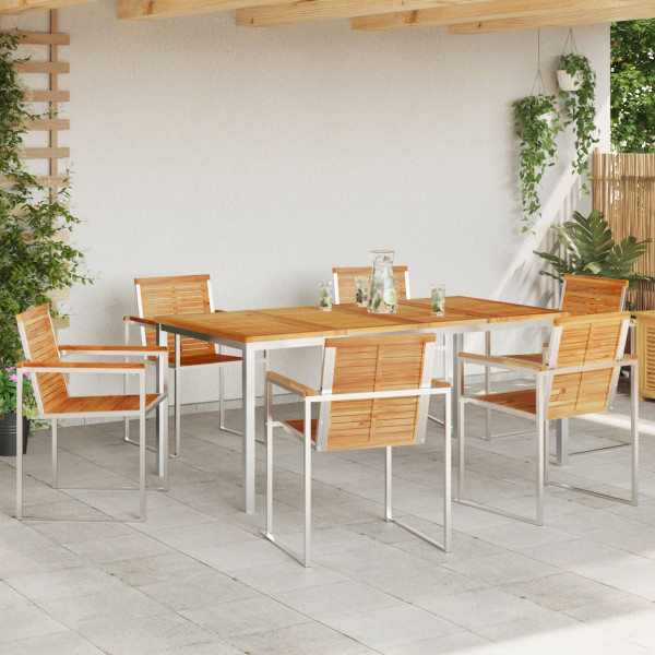 Conjunto de Comedor de Jardín de 7 Piezas de Madera Sólida de Teca . Mesa de Comedor de Exterior  180x90x75 cm de Madera Sólida  M 4