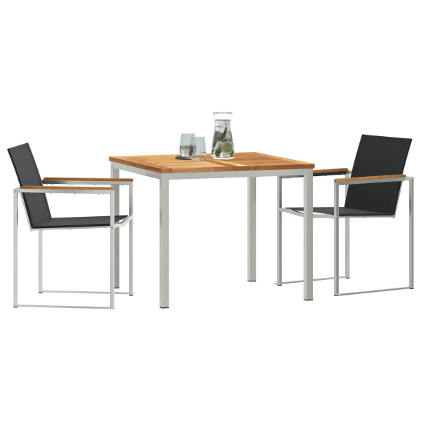 Set de Comedor de Jardín  de 3 Piezas en Madera Sólida de Teca. Mesa de Comedor Exterior  90x90x74.5 cm de Madera Sólida de Teca M 3