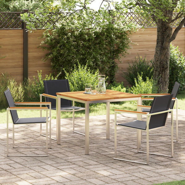 Set de Comedor para Jardín de 5 Piezas de Madera Sólida de Teca. Mesa de Comedor al Aire Libre 90x90x74.5 cm de Madera Sólida de D