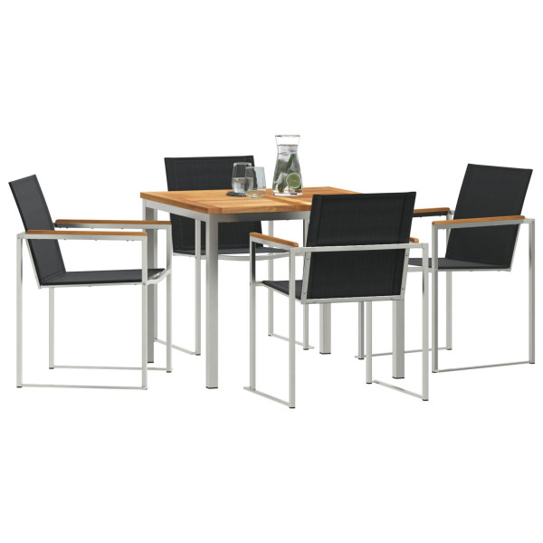 Set de Comedor para Jardín de 5 Piezas de Madera Sólida de Teca. Mesa de Comedor al Aire Libre 90x90x74.5 cm de Madera Sólida de M 3