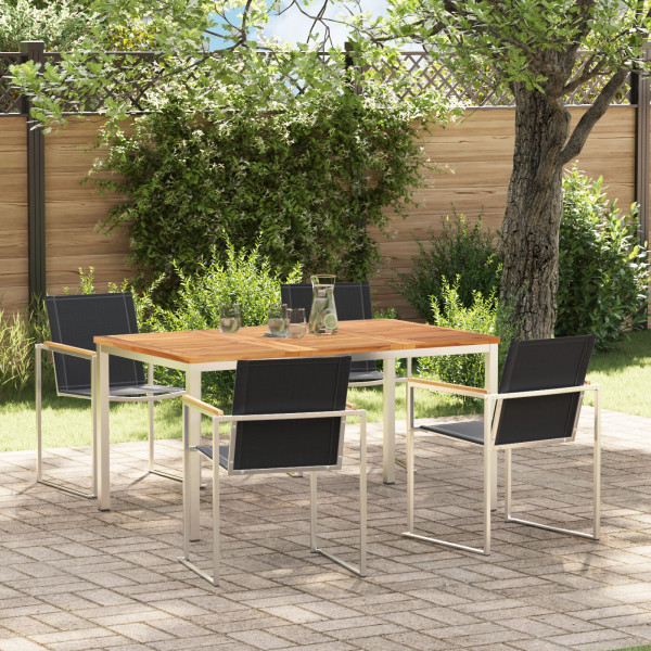 Conjunto de Comedor de Jardín de 5 Piezas de Madera de Teca . Mesa de Comedor al Aire Libre 150x90x75 cm de Madera de Teca D
