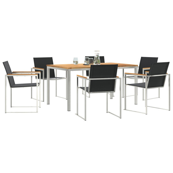 Juego de Comedor de Jardín de 7 Piezas Madera Maciza de Teca.  Mesa de Comedor al Aire Libre 150x90x75 cm Madera Maciza de Teca M 3