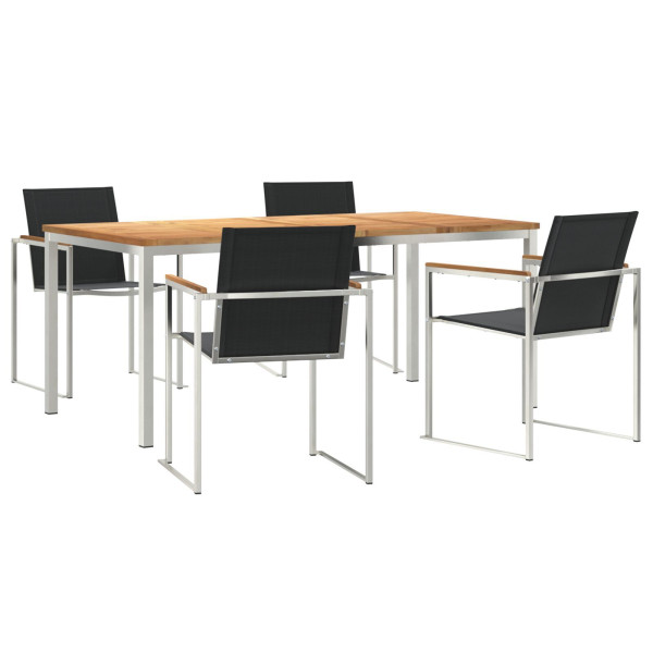 Conjunto de Comedor de Jardín de 5 Piezas de Madera de Teca Maciza. Mesa Exterior  180x90x75 cm de Madera de Teca Maciza M 2