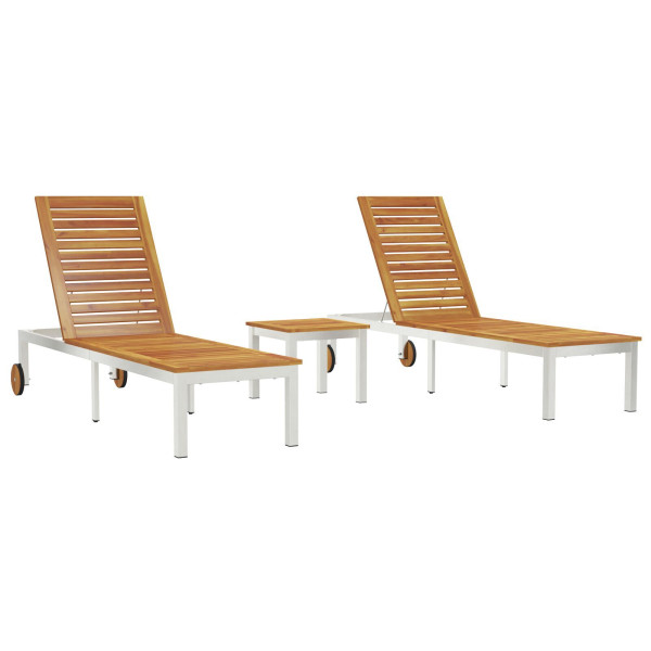 Conjunto de 2 pcs de Cadeiras de Sol  com Mesa de Madeira de Acácia Sólida M 2
