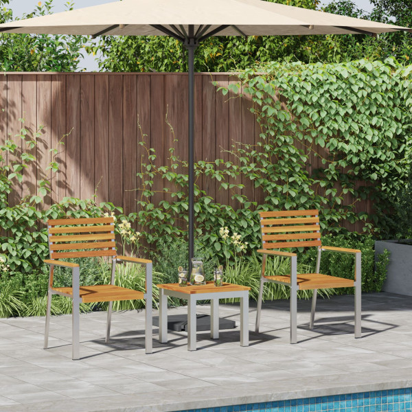 Conjunto de Comedor de Jardín  de 3 Piezas de Madera Maciza de Acacia. Sillas de Jardín apilables  de 2 piezas de Madera Maciza  D