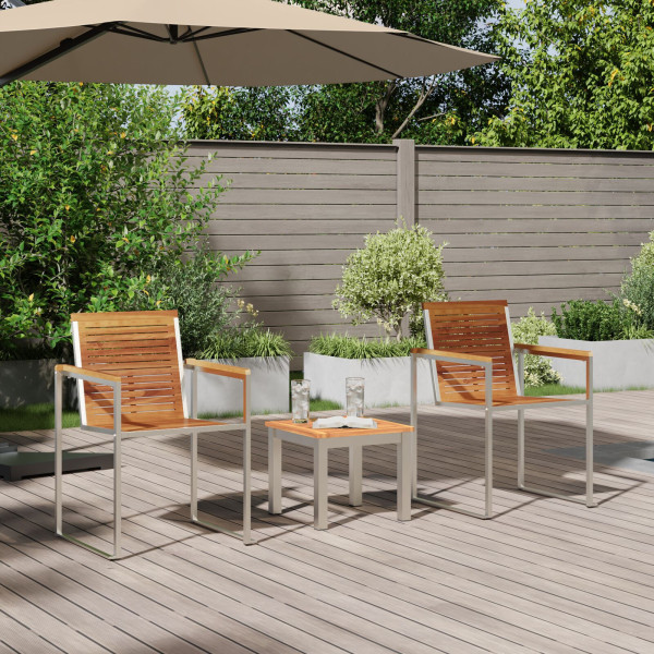 Tumbona con Sillas de Jardín 3 Pcs de Madera Maciza de Teca M 4