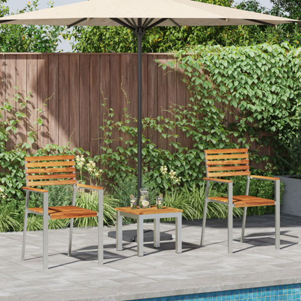 Conjunto de Comedor de Jardín de 3 Piezas de Madera Sólida de Teca . Sillas de Jardín Apilables  2 pcs de Madera Sólida de Teca  D