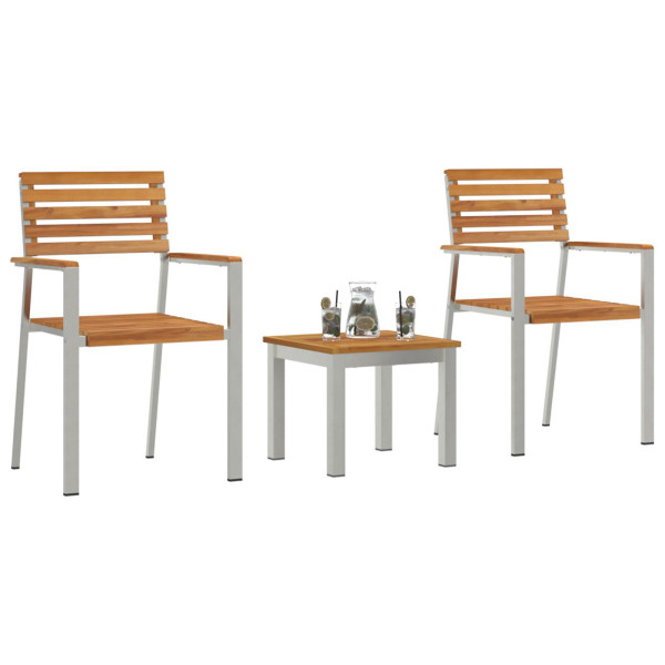 Conjunto de Comedor de Jardín de 3 Piezas de Madera Sólida de Teca . Sillas de Jardín Apilables  2 pcs de Madera Sólida de Teca  M 3