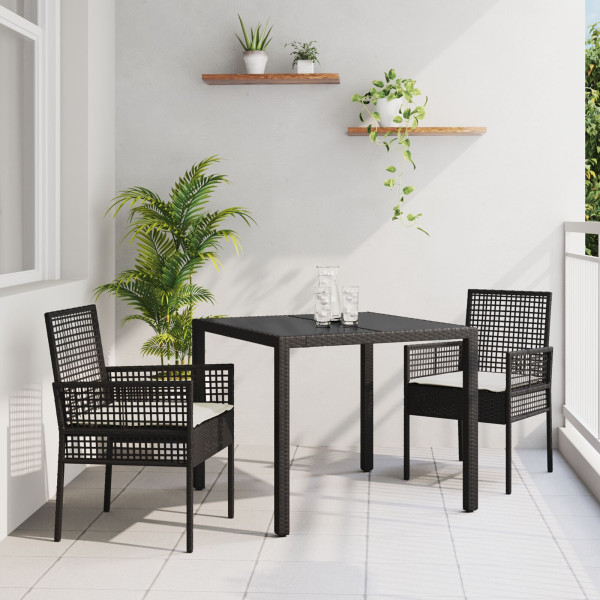 Juego de Comedor de Jardín de 9 Piezas de Rattan Poliéster Negro D