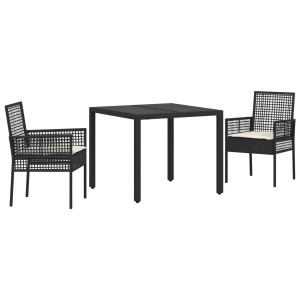 Juego de Comedor de Jardín de 9 Piezas de Rattan Poliéster Negro H