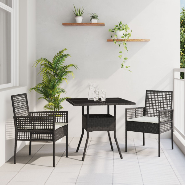 Conjunto de Comedor de Jardín de 3 Piezas Negro de Poliratán D