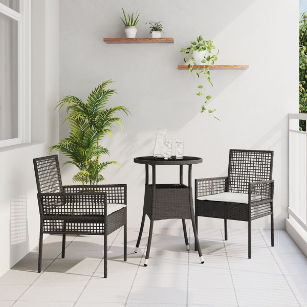 Conjunto de Comedor de Jardín de 3 Piezas Negro Poliratán D