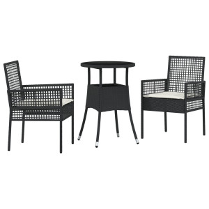 Conjunto de Comedor de Jardín de 3 Piezas Negro Poliratán H