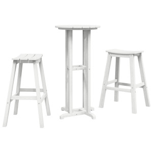 Conjunto de Bar de Jardín  3 Piezas Blanco HDPE. Mesa de Bar  Blanca 55x55x107 cm HDPE. Taburetes de Bar  2 pcs Blancos HDPE H
