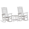 Set de Lounge para Jardín  de 3 Piezas Blanco HDPE. Silla Mecedora  Blanca 70x92x108 cm HDPE. Mesa Lateral Adirondack  Blanca 38 2
