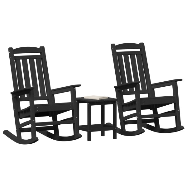 Conjunto de Lounge de Jardim  de 3 Peças Preto HDPE M 3