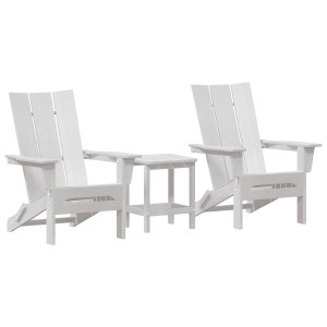 Juego de lounge de jardín  3 piezas blanco HDPE. Silla Adirondack plegable  blanca 74.5x80.5x90 cm HDPE. Mesa lateral Adirondack H