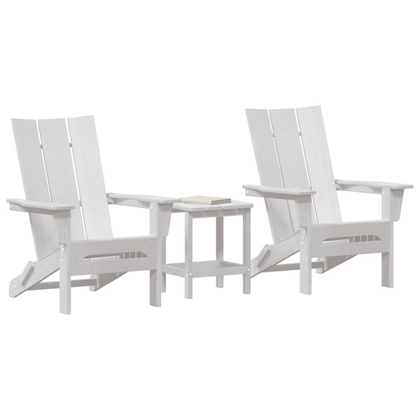 Juego de lounge de jardín  3 piezas blanco HDPE. Silla Adirondack plegable  blanca 74.5x80.5x90 cm HDPE. Mesa lateral Adirondack M 3