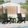 Conjunto de Lounge de Jardín de 3 Piezas  Negro HDPE. Silla Adirondack Plegable  Negro 74.5x80.5x90 cm HDPE. Mesa Lateral Adiron 1
