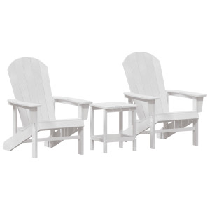 Juego de Jardín de 3 Piezas  Blanco HDPE. Silla Adirondack  Blanca 74x82x91 cm HDPE. Mesa Auxiliar Adirondack  Blanca 38x38x45 c H