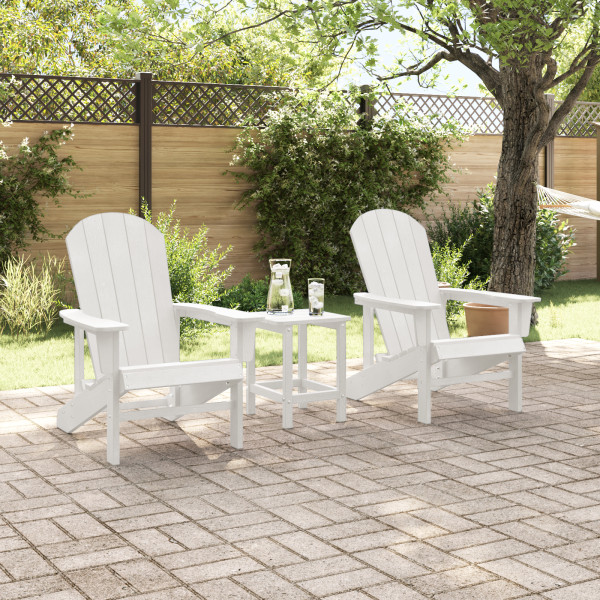 Juego de Jardín de 3 Piezas  Blanco HDPE. Silla Adirondack  Blanca 74x82x91 cm HDPE. Mesa Auxiliar Adirondack  Blanca 38x38x45 c M 5