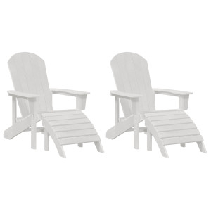 Sillas Adirondack  con Reposapiés 2 pcs Blanco HDPE. Silla Adirondack  con Reposapiés Blanco HDPE H
