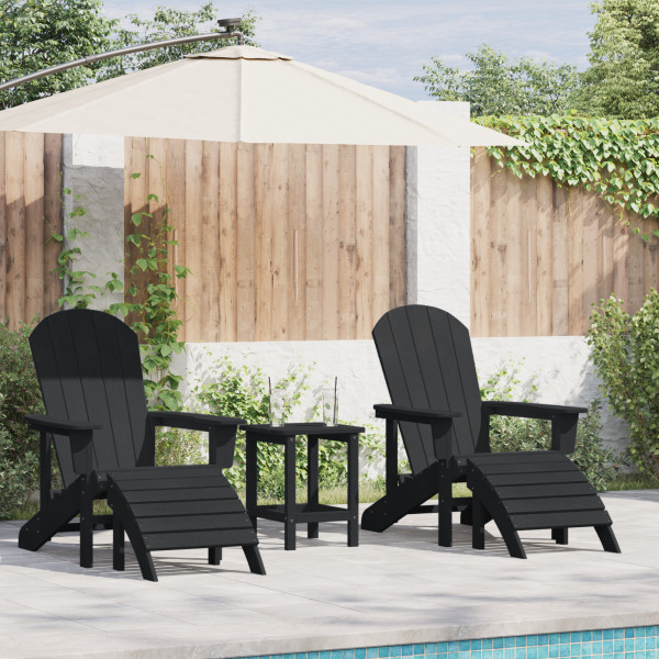 Sillas Adirondack  con Reposapiés 2 pcs Negro HDPE. Silla Adirondack  con Reposapiés Negro HDPE D