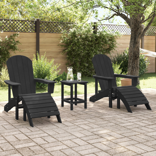 Cadeiras Adirondack  com Apoios de Pés 2 pcs Preto HDPE M 4