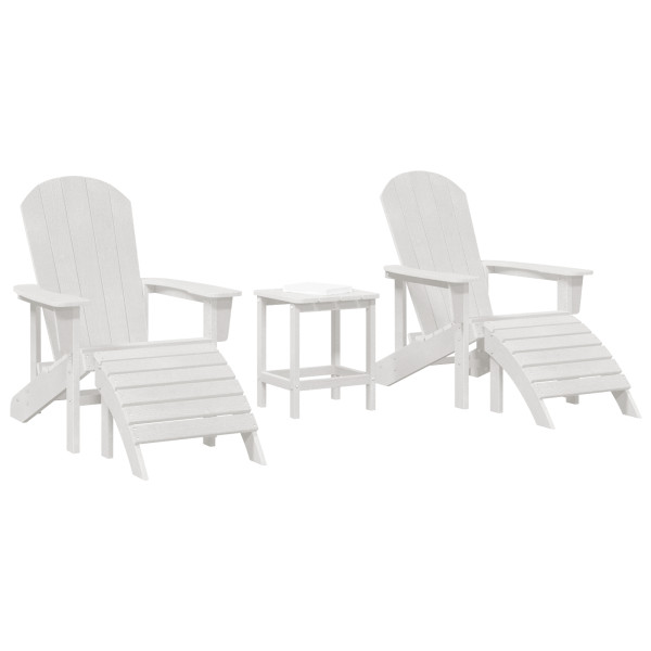 Juego de Jardín de 3 Piezas Blanco HDPE.  Silla Adirondack con Reposapies Blanco HDPE.  Mesa Lateral Adirondack Blanca 38x38x45  M 3