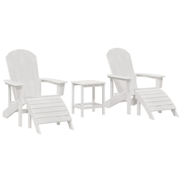 Juego de Jardín de 3 Piezas Blanco HDPE.  Silla Adirondack con Reposapies Blanco HDPE.  Mesa Lateral Adirondack Blanca 38x38x45  M 4