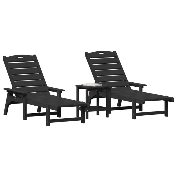 Juego de Jardín de 3 Piezas - Negro HDPE.  Tumbona - Negro 53x162x98.5 cm HDPE.  Mesa Lateral Adirondack - Negro 38x38x45 cm HDP M 3