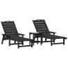 Juego de Jardín de 3 Piezas - Negro HDPE.  Tumbona - Negro 53x162x98.5 cm HDPE.  Mesa Lateral Adirondack - Negro 38x38x45 cm HDP 3