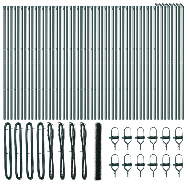 Cerca Hexagonal  Verde 1.6x100 m Acero. Postes para Cerca  13 pcs Verde Ø32 mm 210 cm Acero galvanizado M 3